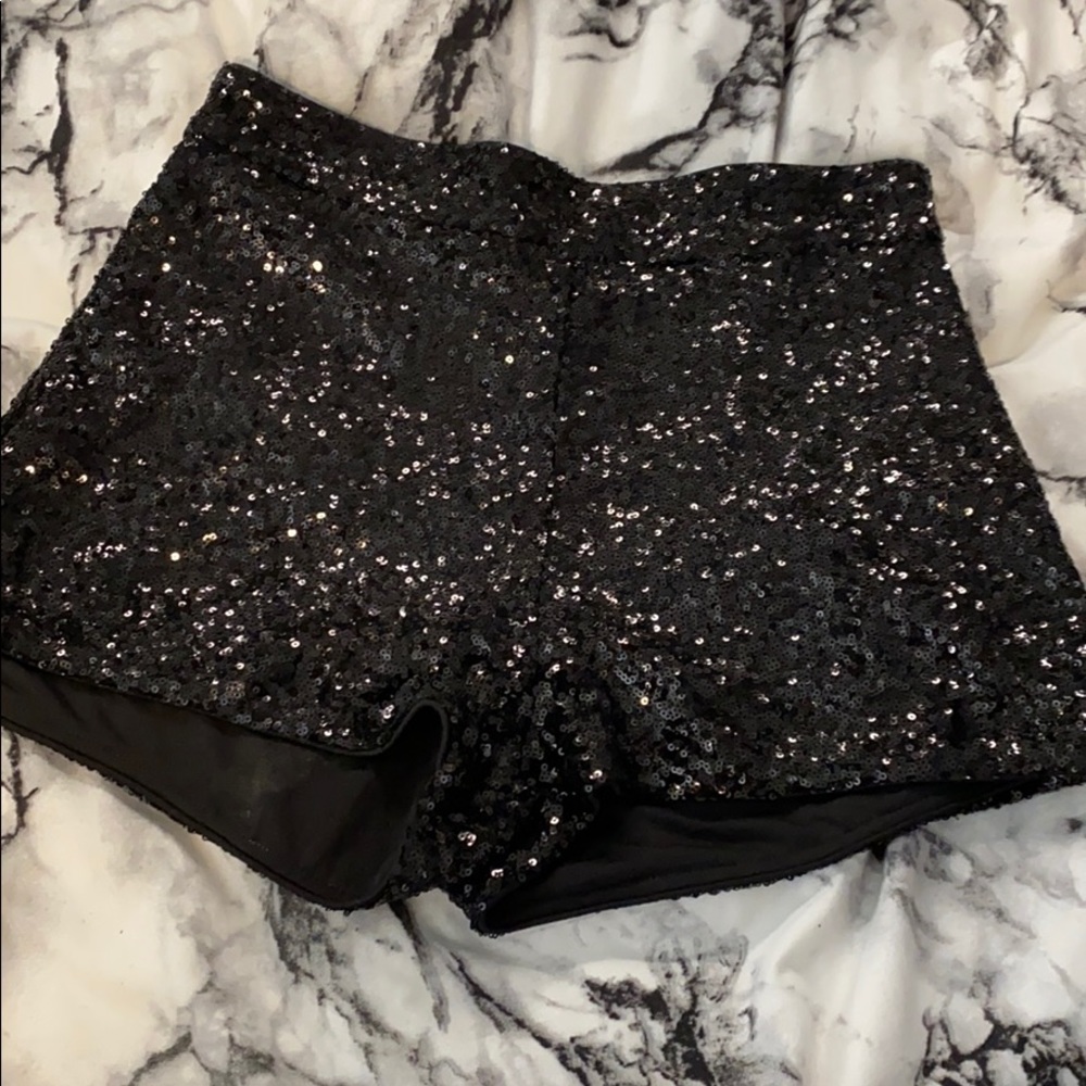 Black Sequin High Waisted Shorts